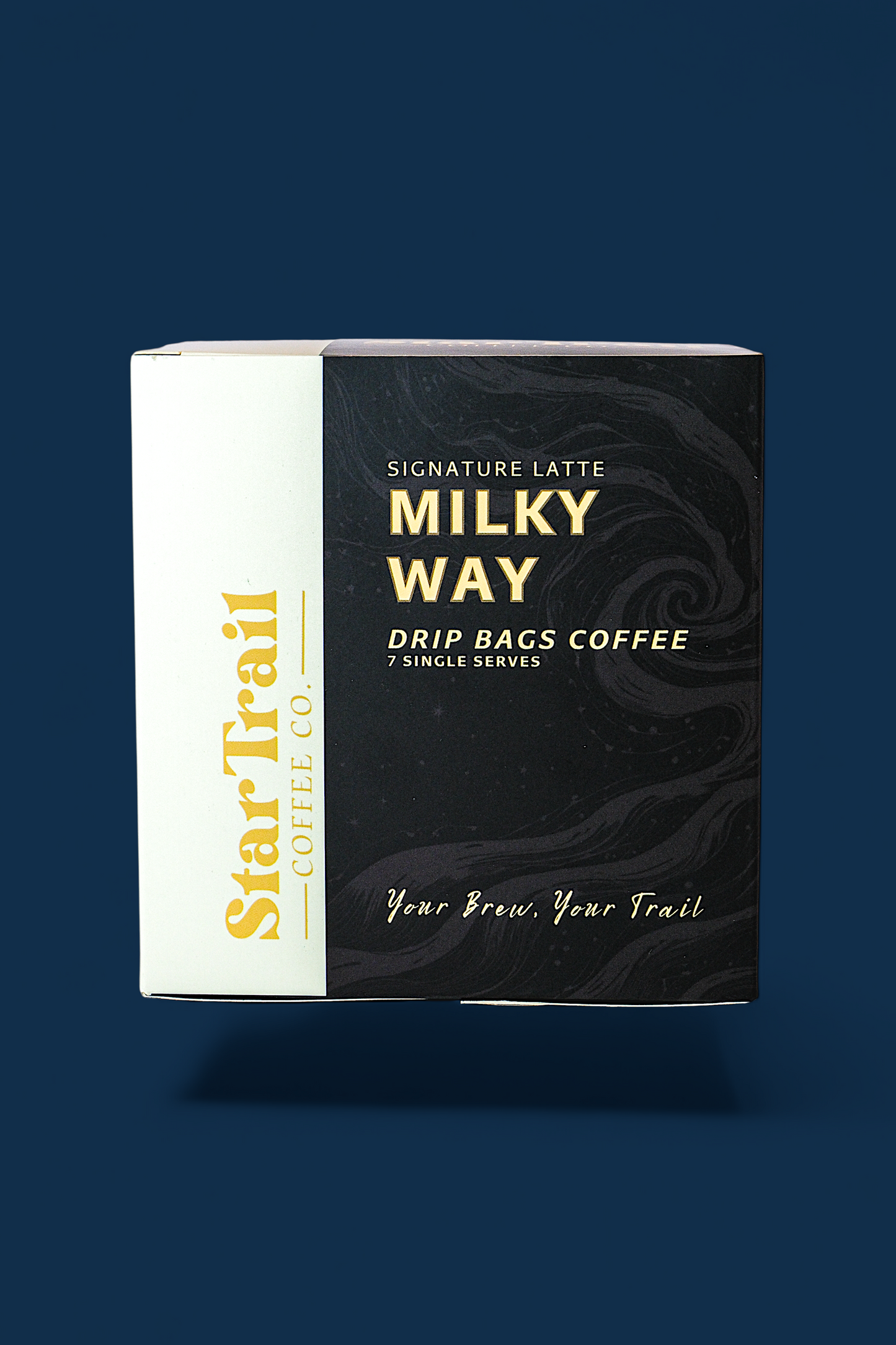 StarTrail Milky Way Drip Bags Coffee packaging on a dark blue background