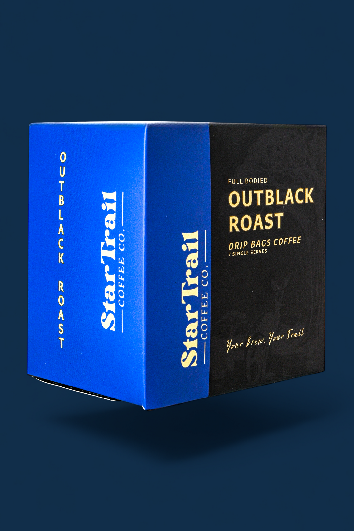 Star Trail Coffee Co. Outblack Roast coffee packaging on a dark background